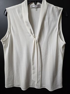 Kasper Ivory Sleeveless Tie-Neck Blouse